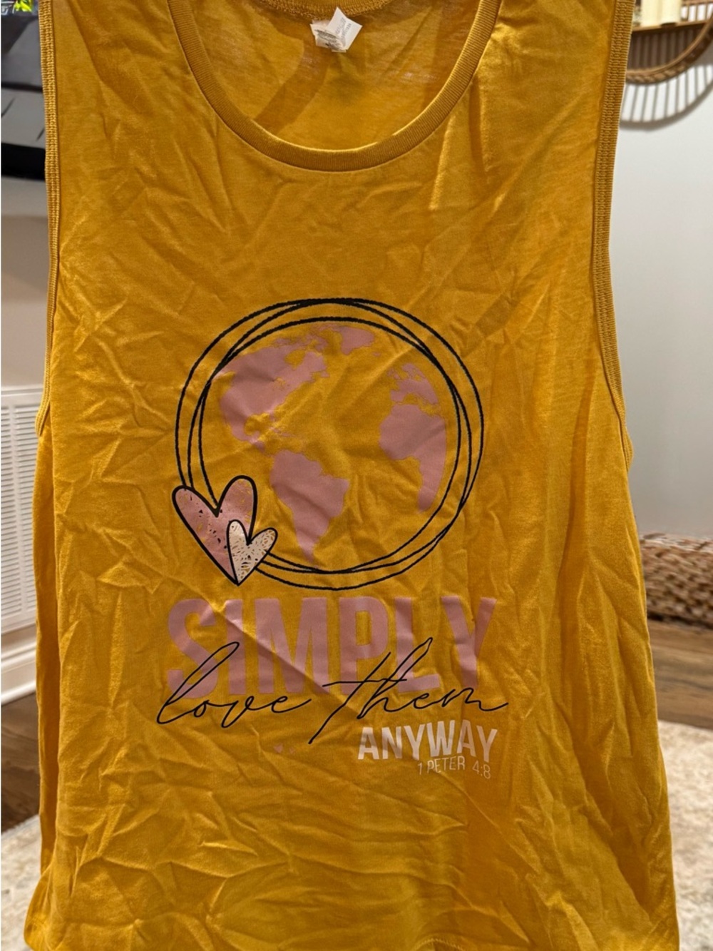 Bella Canvas Mustard Yellow Graphic Tank with Pink & Black Print